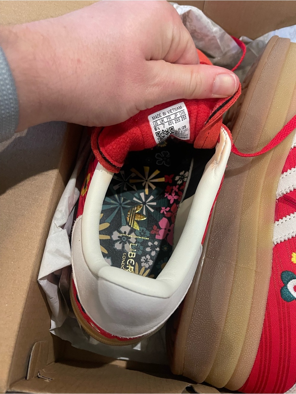 adidas Liberty Red Floral Platform Sneakers with White Stripes - Picture 7 of 7